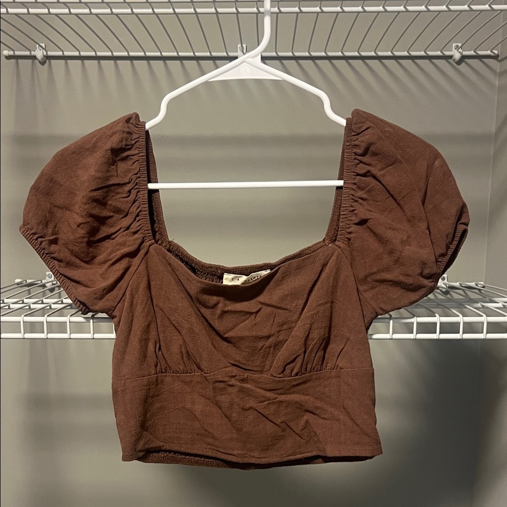 La Hearts Chocolate Puff Sleeve Blouse